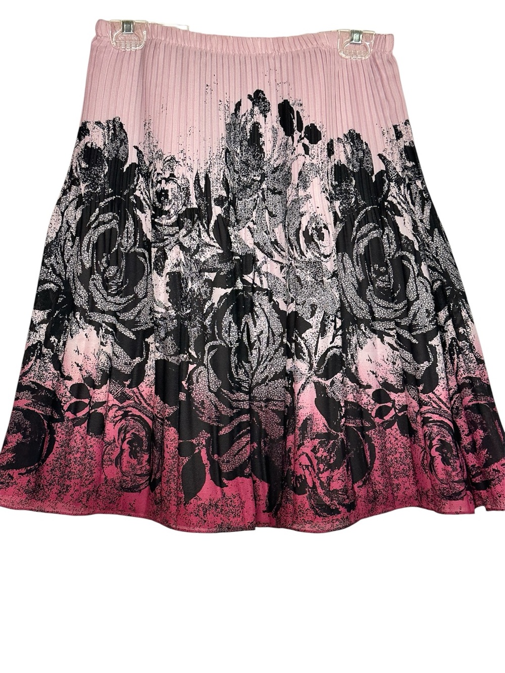 Sunny Leigh Pink to Black Ombre Floral Skater Skirt Lined Medium